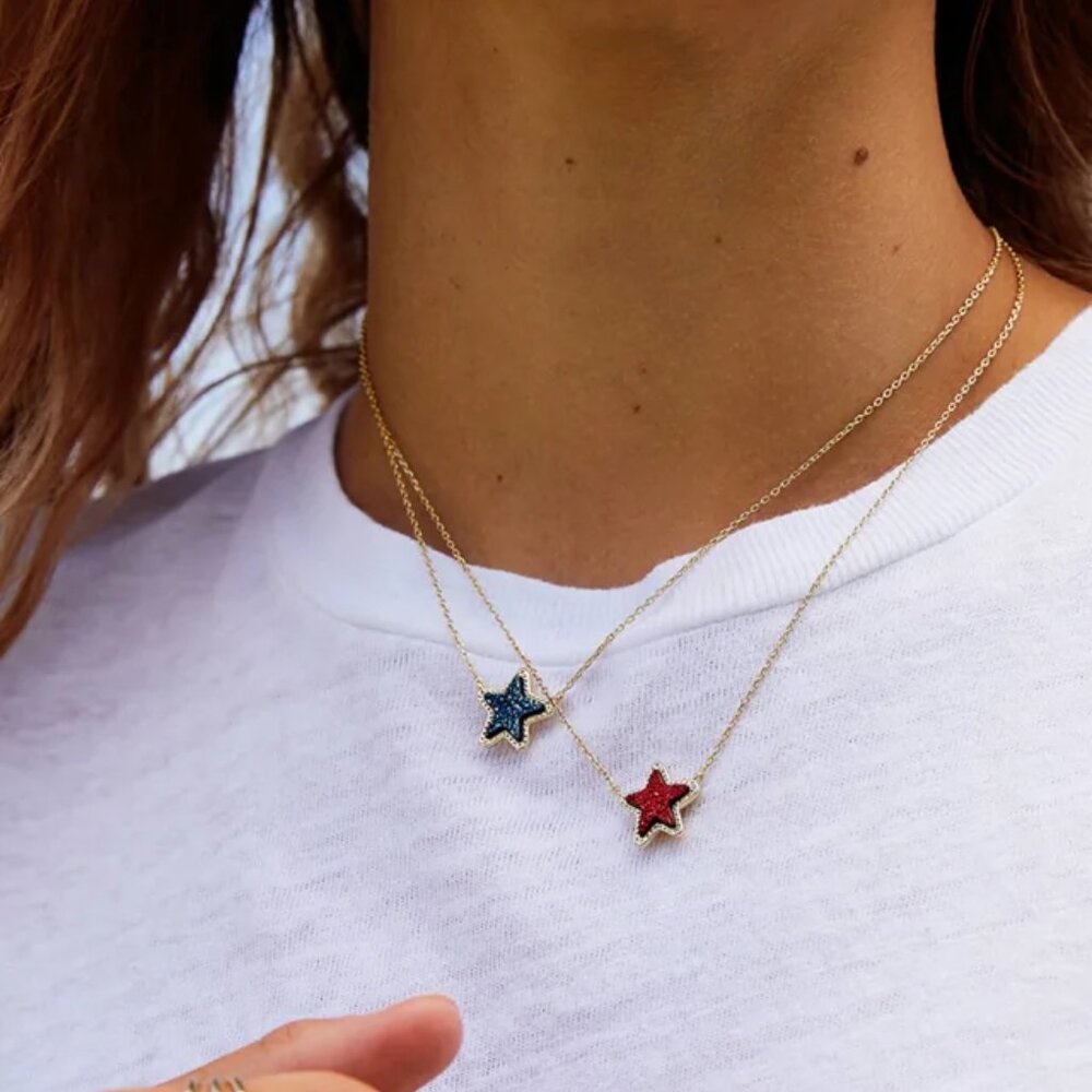 Kendra Scott Jae Star Blue Drusy Necklace Gold Plated - Picture 6 of 6